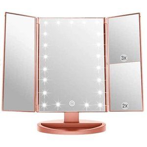 3 Folds Lighted Vanity Makeup Mirror,1X/2X/3X Magnification,21 LED Bright Mirror